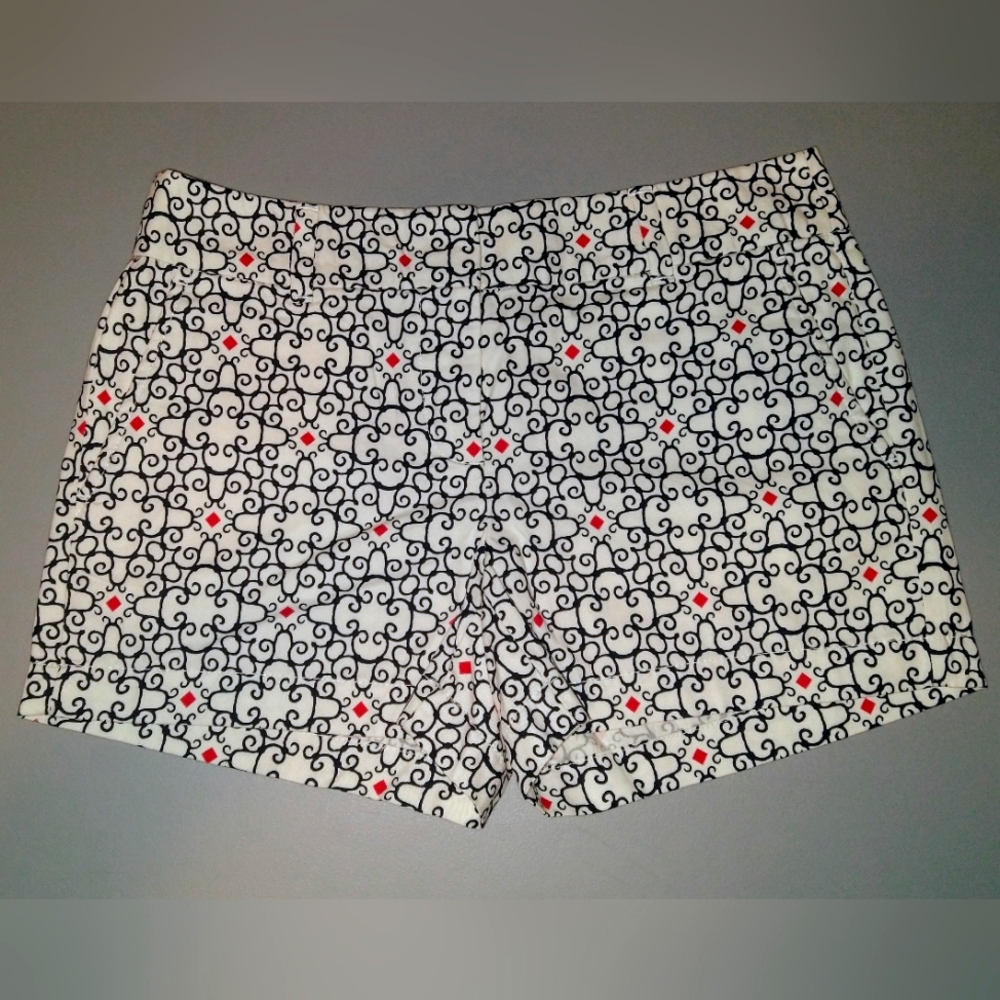 NWT Loft Black Swirl W/ Orange Diamonds  Chino Cotton Shorts ~ Sz 2
